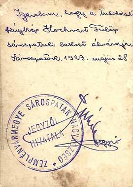 Hochvárt Fülöp 1929. túloldala